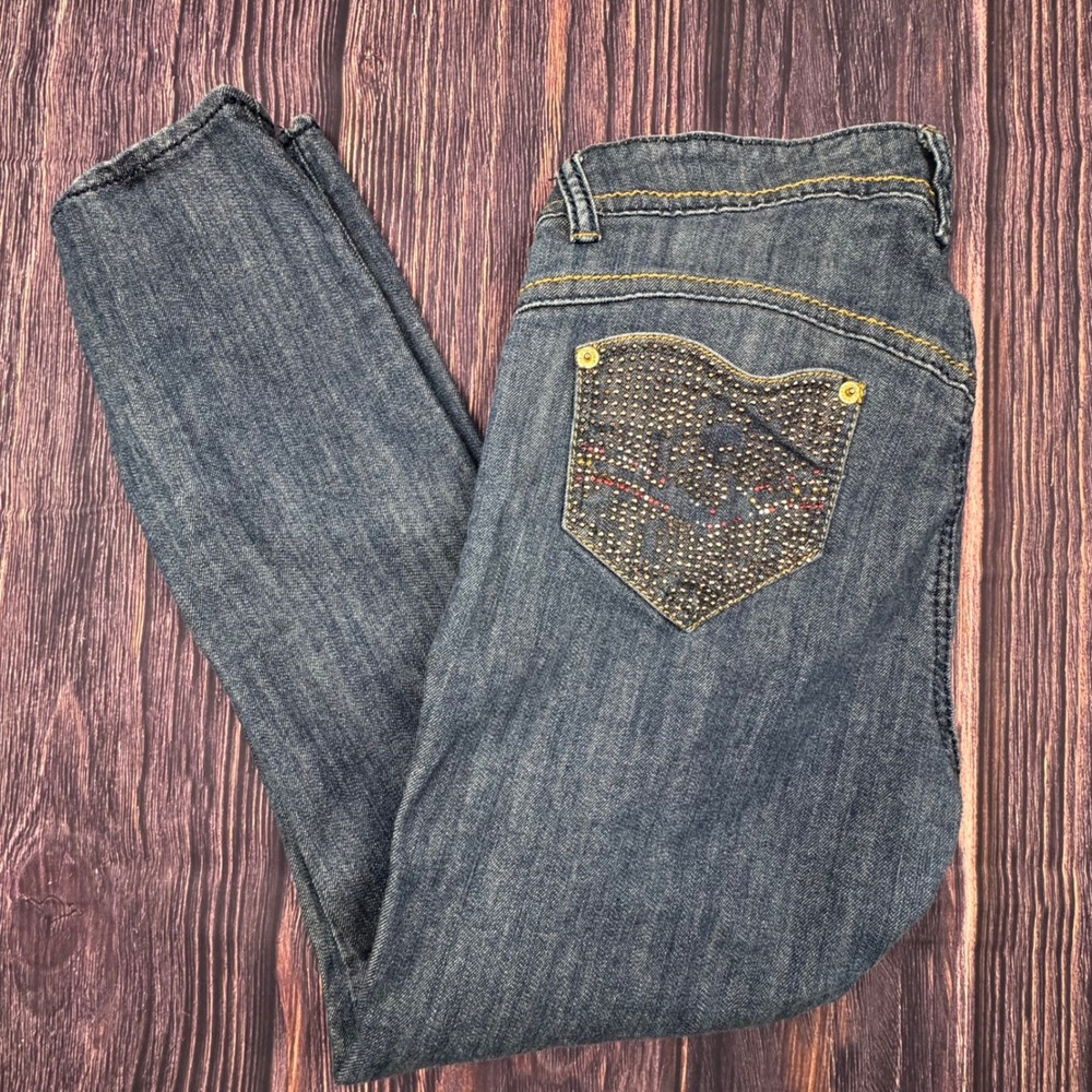 Apple Bottoms Skinny Jeans 14 Denim Y2K Rhinestone Heart Pocket AFJ8142R-MA Med